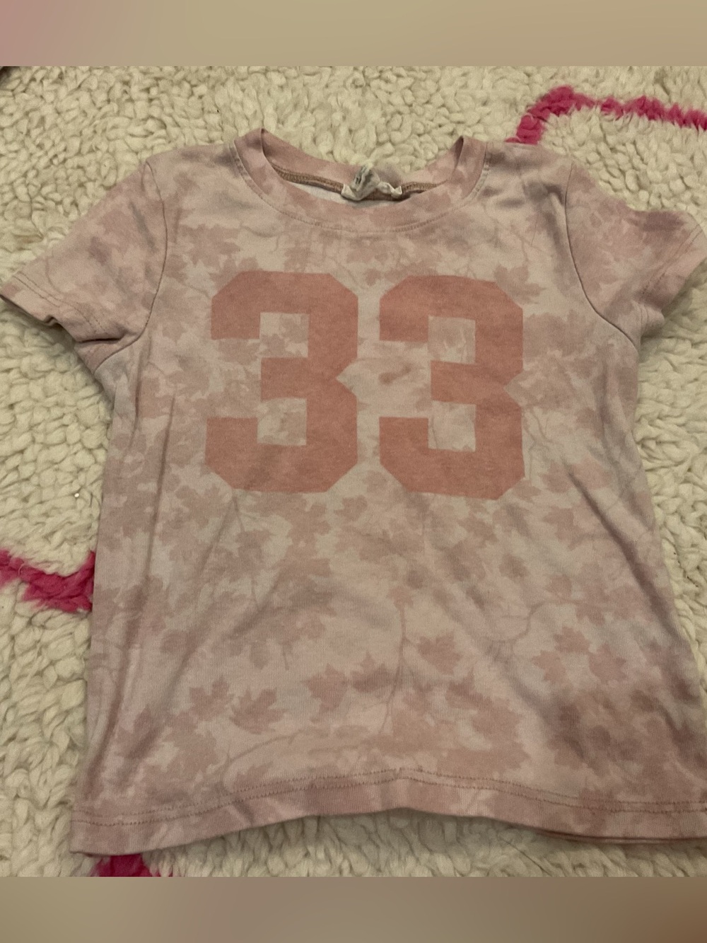 Kids Short Sleeve Pink camo Number Tee ( fits like a women xxs)